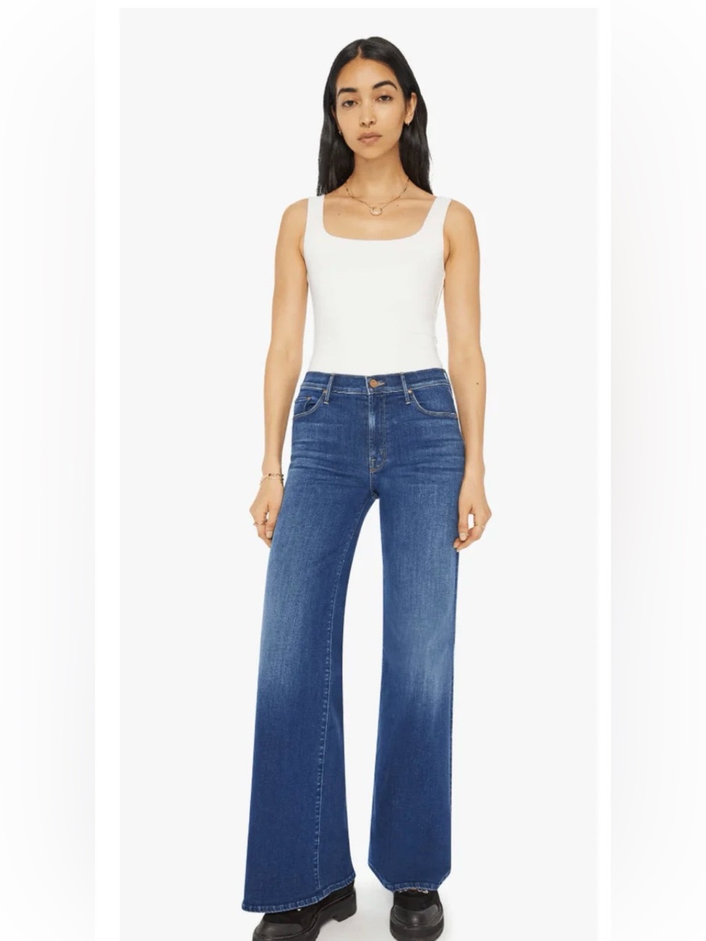 MOTHER Wide-Leg Jeans in Blue Wash